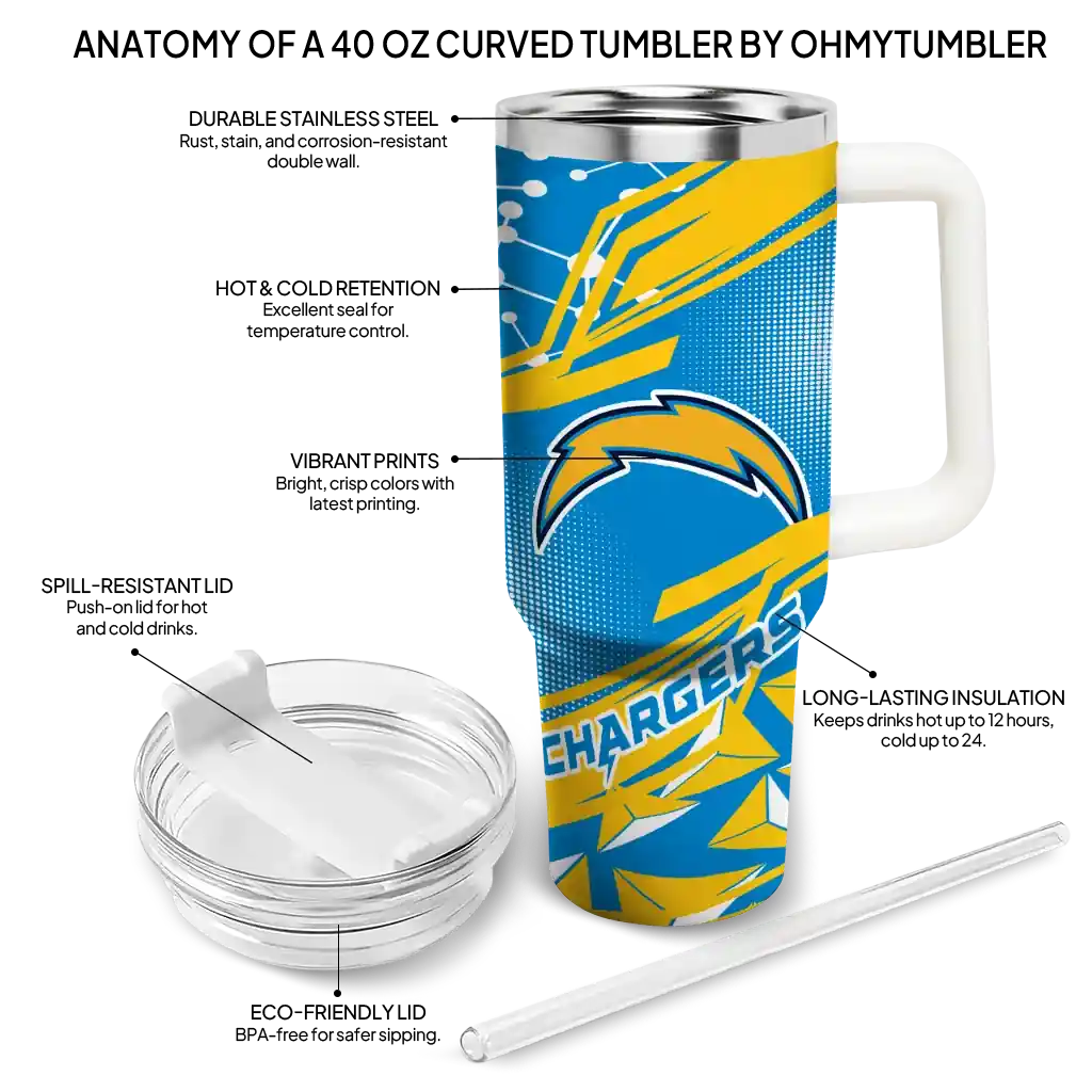 Personalized Los Angeles Chargers Abstract Paths Blue 40Oz Tumbler, Stanley Cup Tumbler - Image 5
