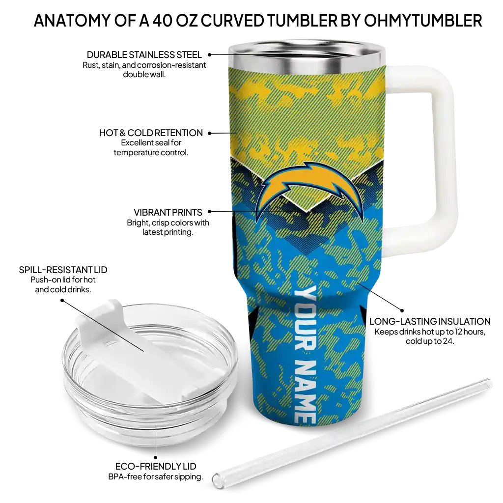 Personalized Los Angeles Chargers Chevron Stripe Blue 40Oz Tumbler, Stanley Cup Tumbler - Image 5
