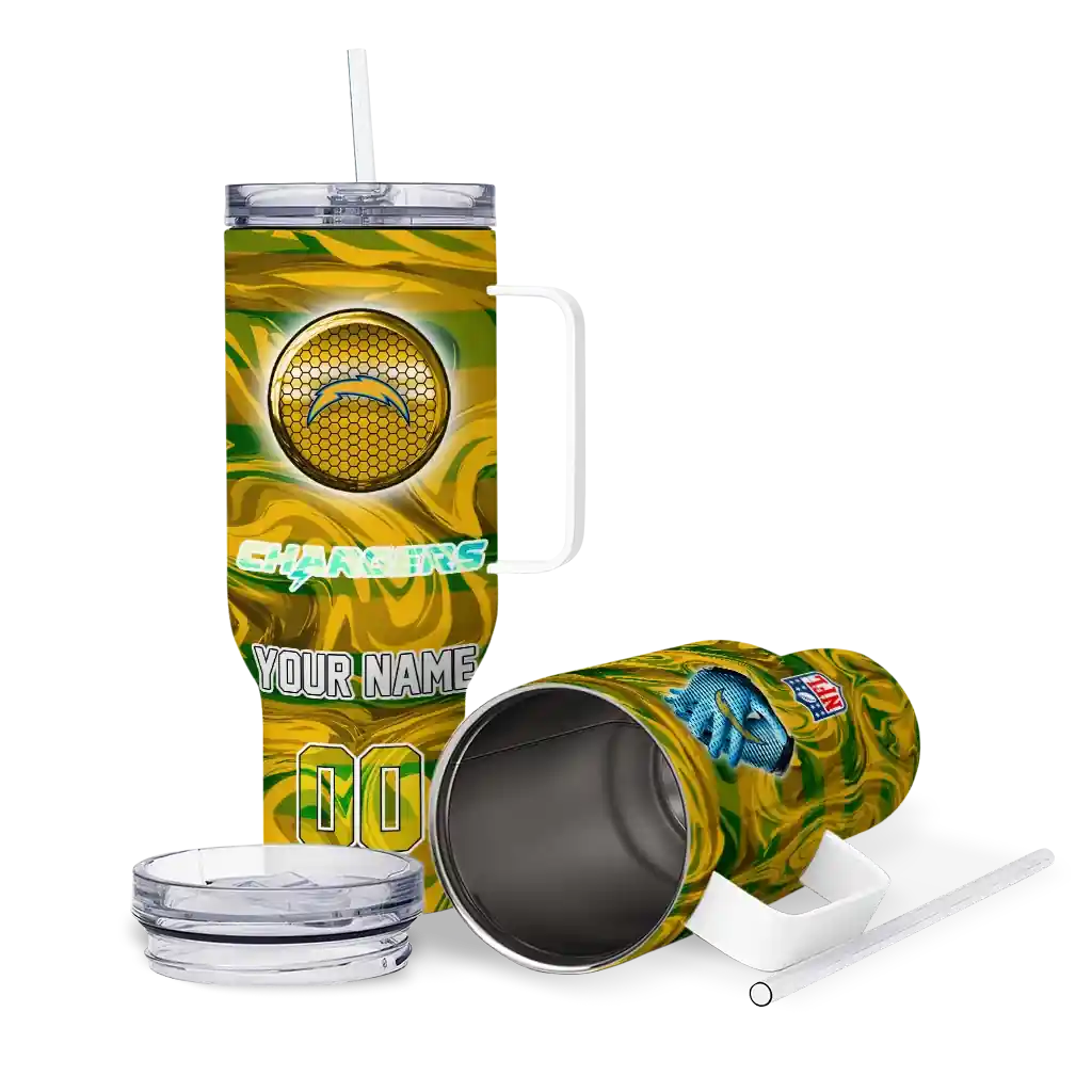 Personalized Los Angeles Chargers Marbled Stripes Blue 40Oz Tumbler, Stanley Cup Tumbler - Image 3
