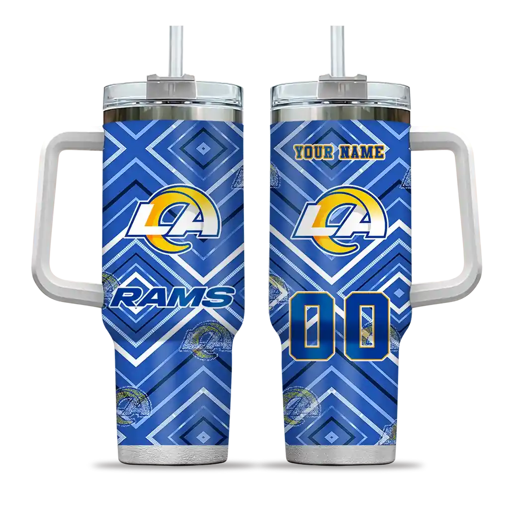 Personalized Los Angeles Rams Bold Diamonds Blue 40Oz Tumbler, Stanley Cup Tumbler
