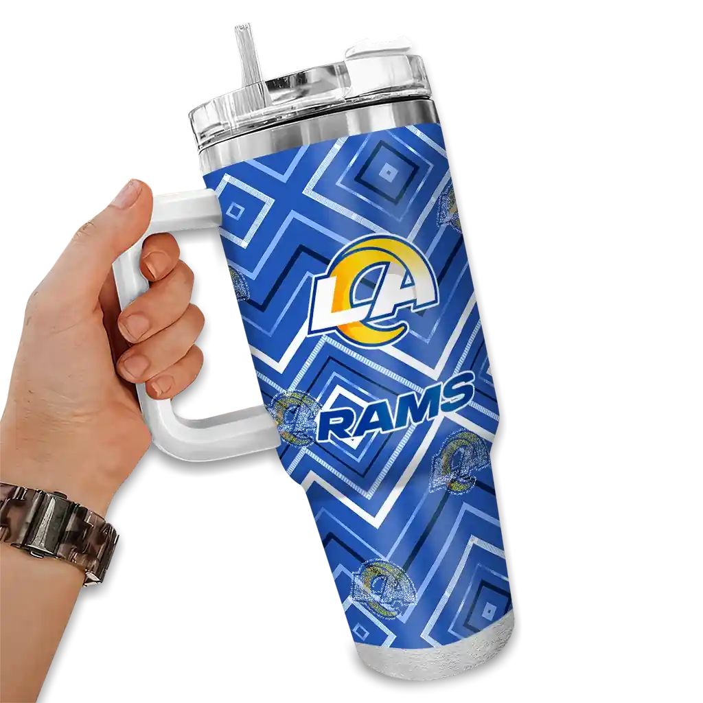 Personalized Los Angeles Rams Bold Diamonds Blue 40Oz Tumbler, Stanley Cup Tumbler - Image 2