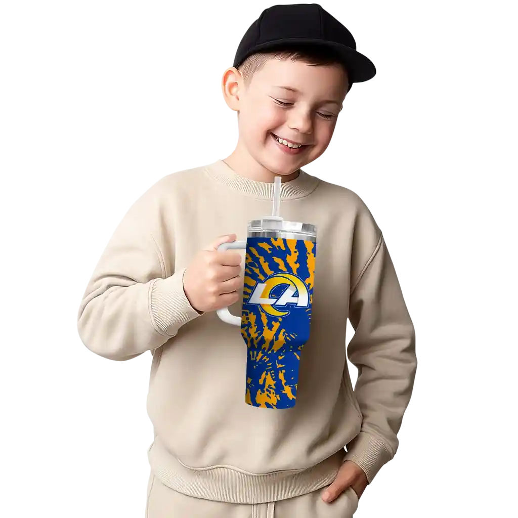 Personalized Los Angeles Rams Burst Swirl Blue 40Oz Tumbler, Stanley Cup Tumbler - Image 4