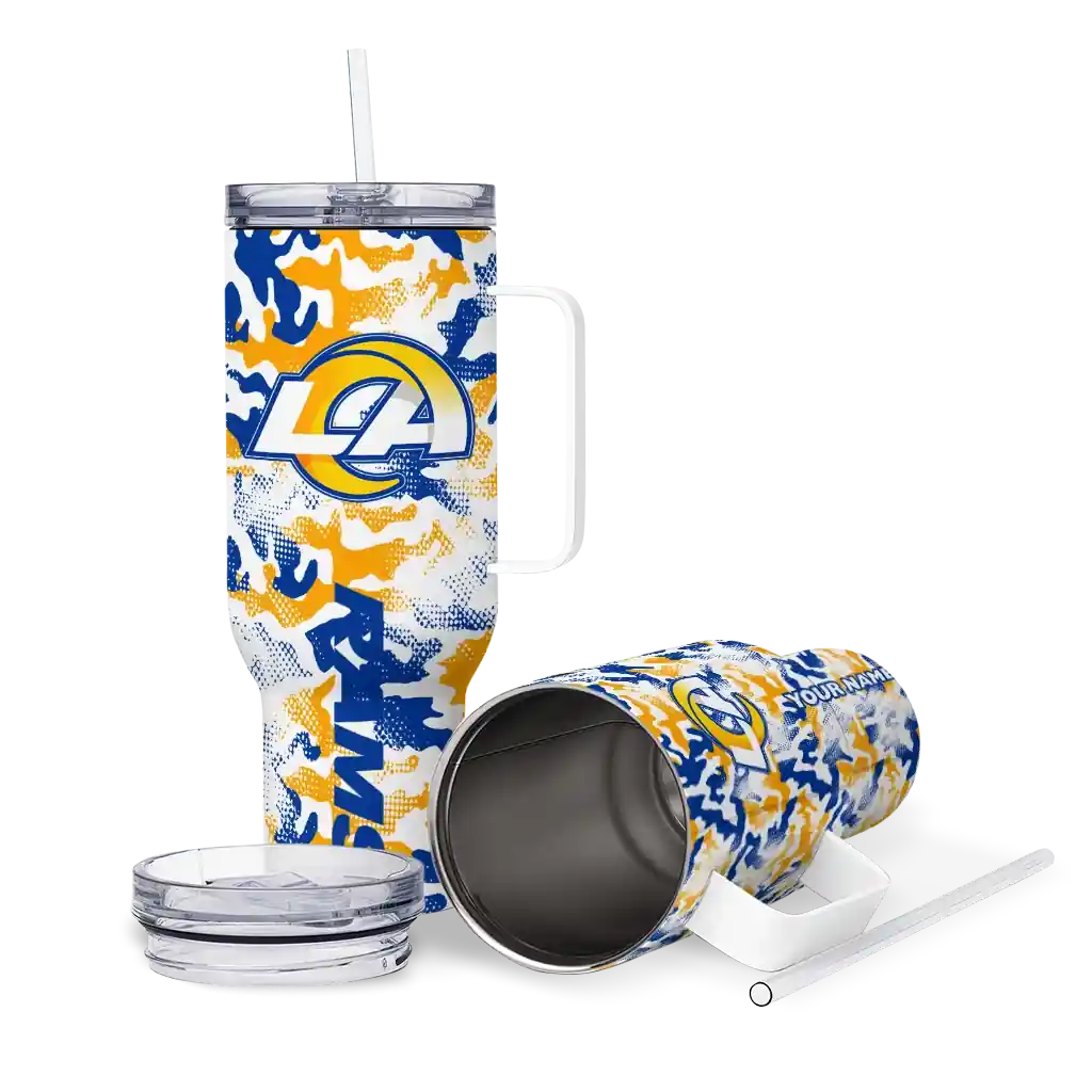 Personalized Los Angeles Rams Camo Mashup Blue White 40Oz Tumbler, Stanley Cup Tumbler - Image 3