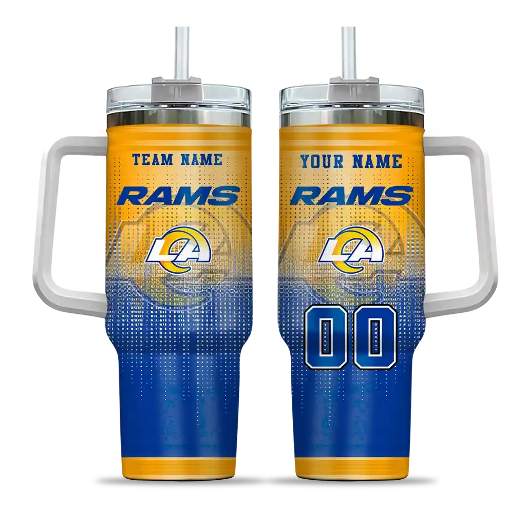 Personalized Los Angeles Rams Gradient Dots Blue 40Oz Tumbler, Stanley Cup Tumbler