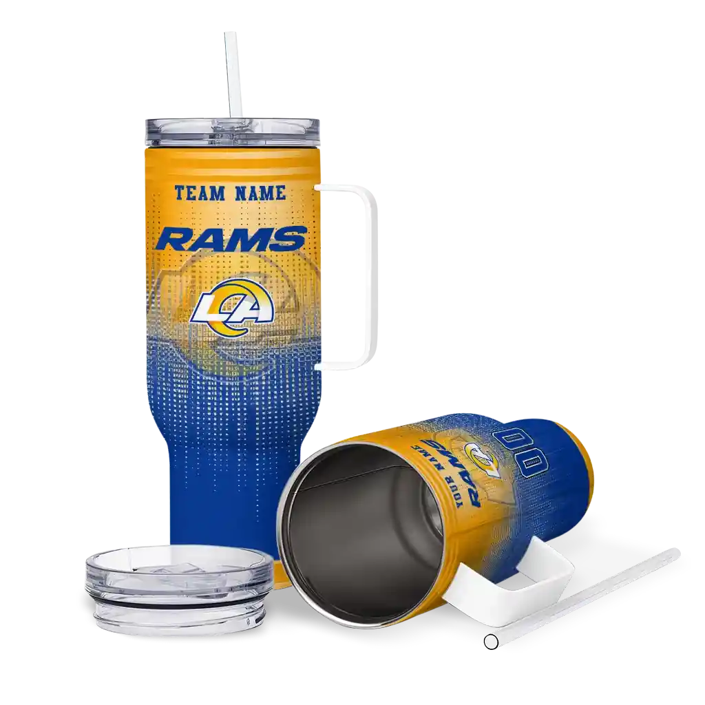 Personalized Los Angeles Rams Gradient Dots Blue 40Oz Tumbler, Stanley Cup Tumbler - Image 3