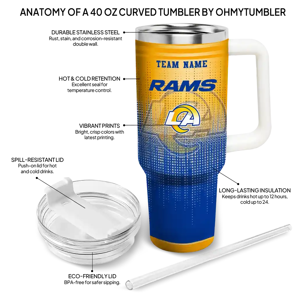 Personalized Los Angeles Rams Gradient Dots Blue 40Oz Tumbler, Stanley Cup Tumbler - Image 5