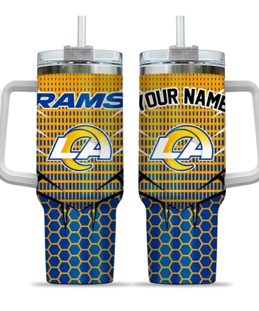 Personalized Los Angeles Rams Hex Texture Blue 40Oz Tumbler, Stanley Cup Tumbler