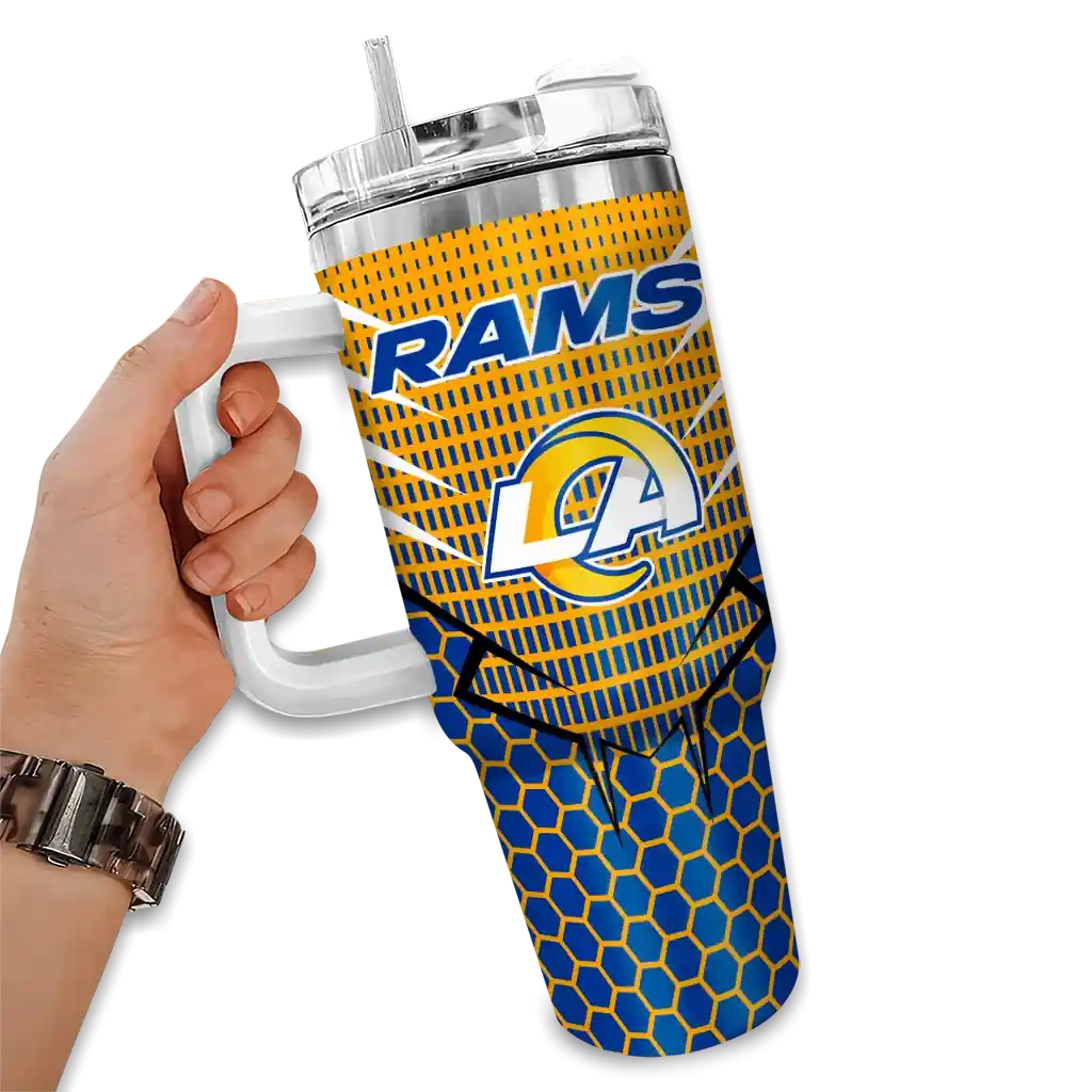 Personalized Los Angeles Rams Hex Texture Blue 40Oz Tumbler, Stanley Cup Tumbler - Image 2