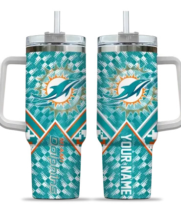 Personalized Miami Dolphins Chevron Angle Aqua 40Oz Tumbler, Stanley Cup Tumbler