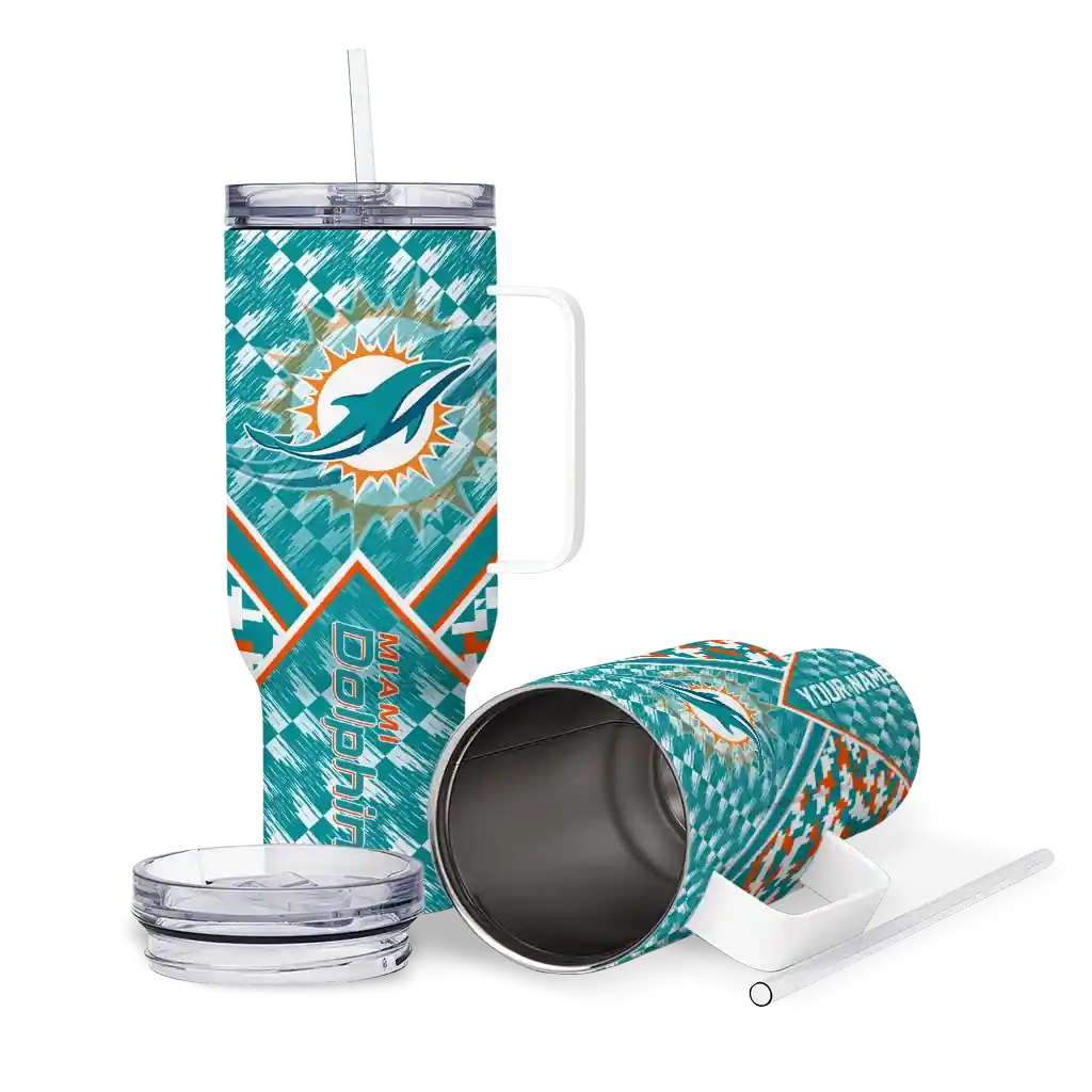 Personalized Miami Dolphins Chevron Angle Aqua 40Oz Tumbler, Stanley Cup Tumbler - Image 3