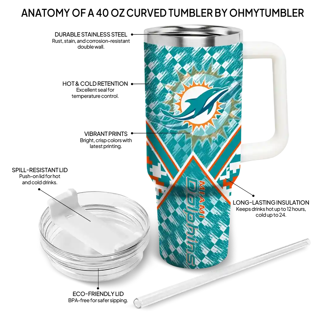 Personalized Miami Dolphins Chevron Angle Aqua 40Oz Tumbler, Stanley Cup Tumbler - Image 5