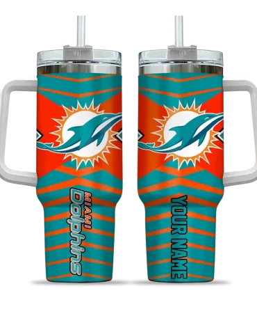 Personalized Miami Dolphins Chevron Layers Aqua 40Oz Tumbler, Stanley Cup Tumbler