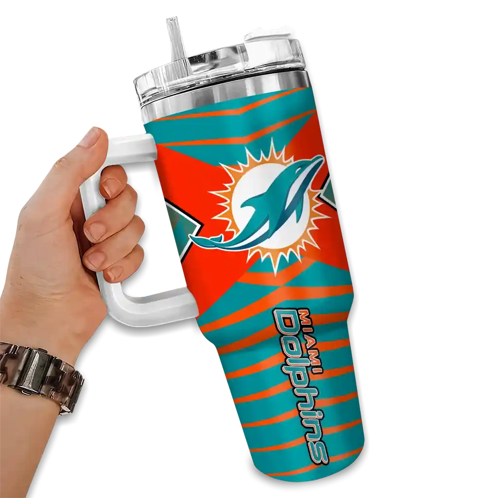 Personalized Miami Dolphins Chevron Layers Aqua 40Oz Tumbler, Stanley Cup Tumbler - Image 2