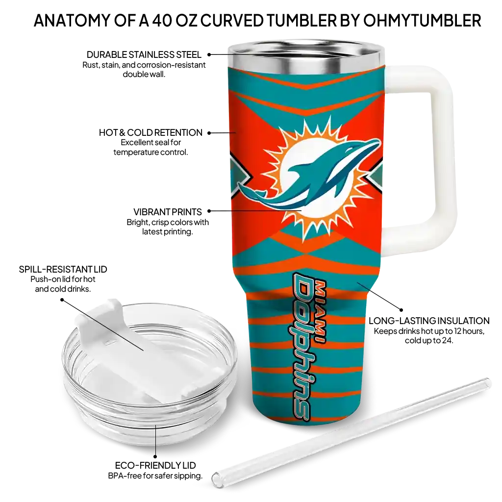Personalized Miami Dolphins Chevron Layers Aqua 40Oz Tumbler, Stanley Cup Tumbler - Image 5