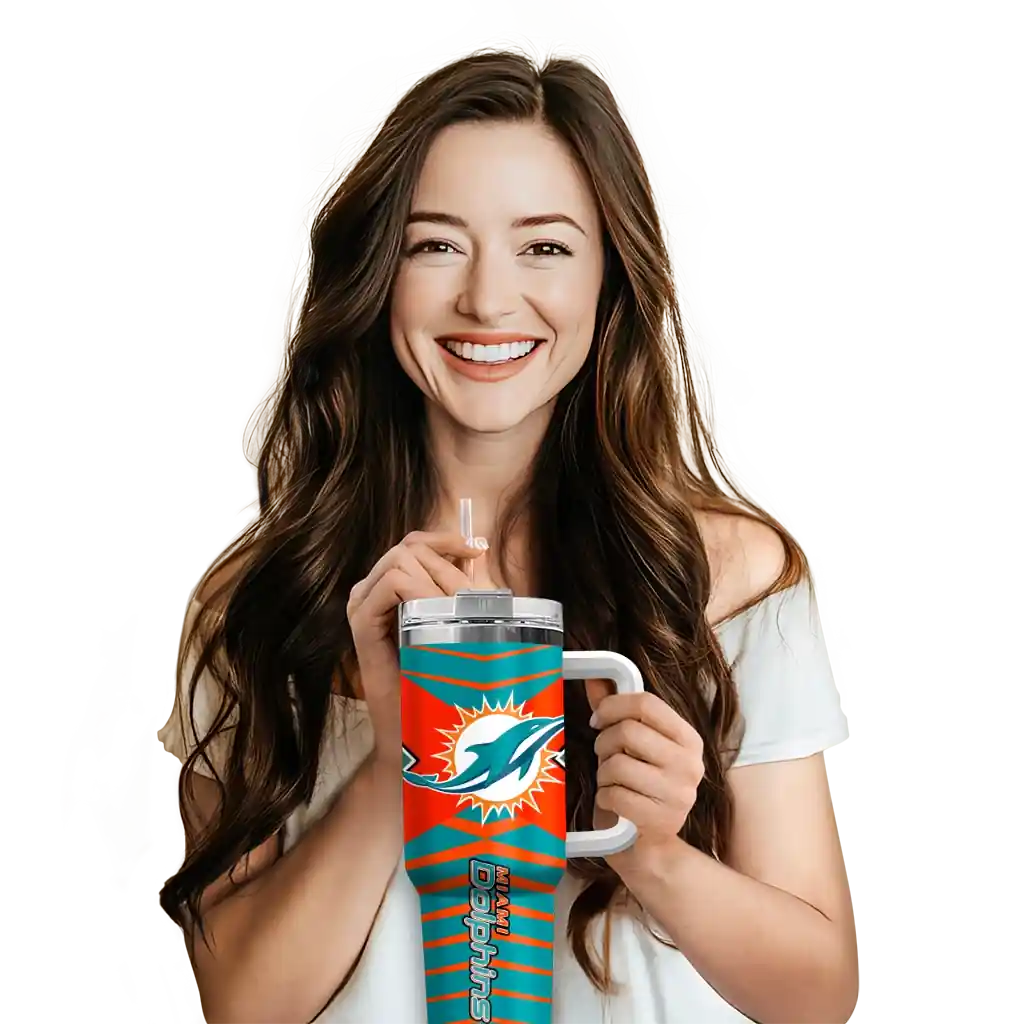 Personalized Miami Dolphins Chevron Layers Aqua 40Oz Tumbler, Stanley Cup Tumbler - Image 6