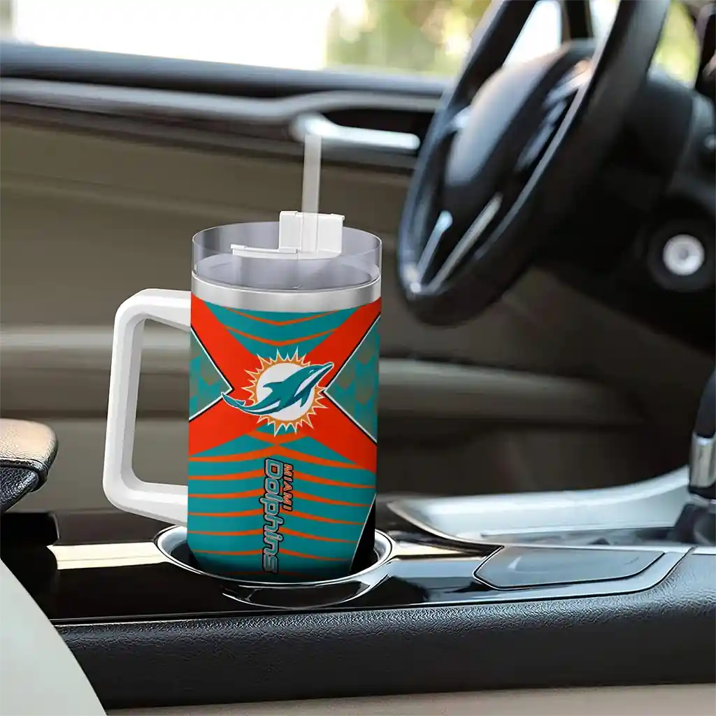 Personalized Miami Dolphins Chevron Layers Aqua 40Oz Tumbler, Stanley Cup Tumbler - Image 8