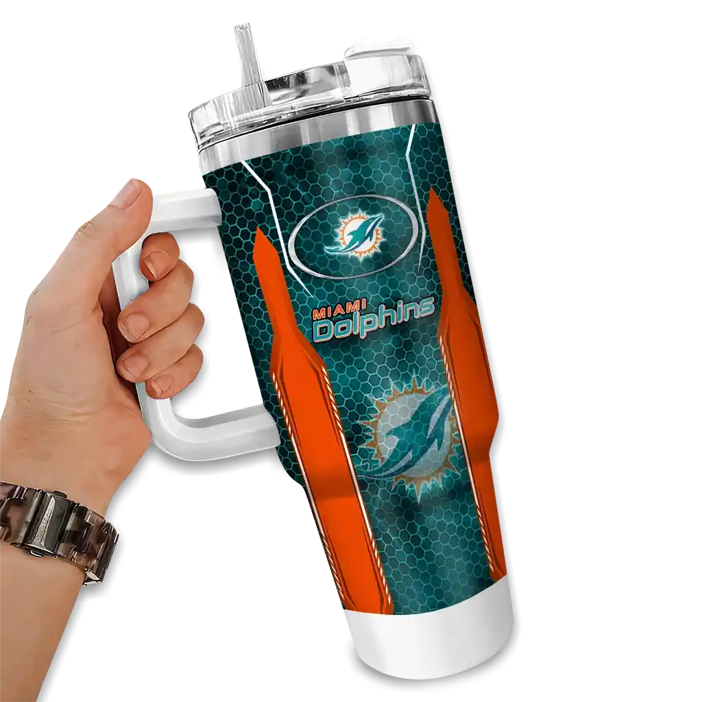 Personalized Miami Dolphins Hexagon Armor Aqua 40Oz Tumbler, Stanley Cup Tumbler - Image 2