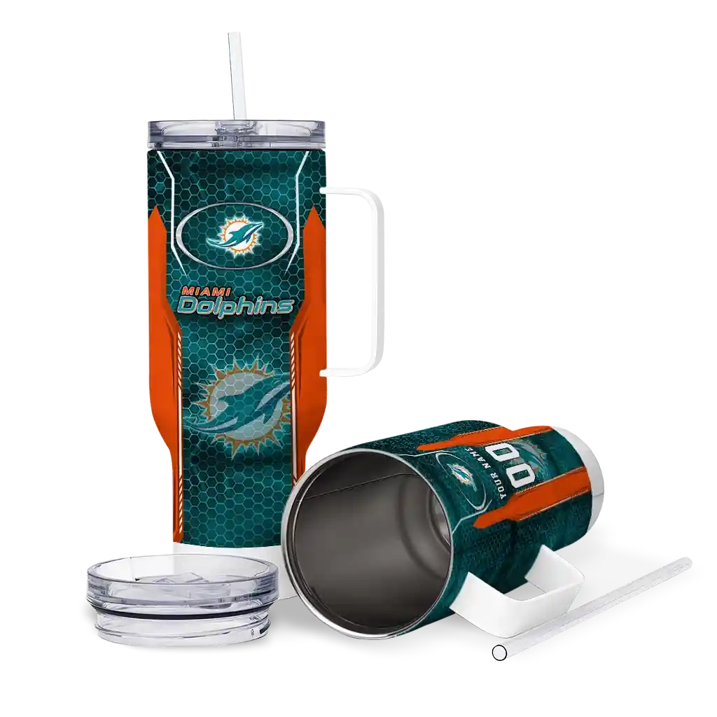 Personalized Miami Dolphins Hexagon Armor Aqua 40Oz Tumbler, Stanley Cup Tumbler - Image 3