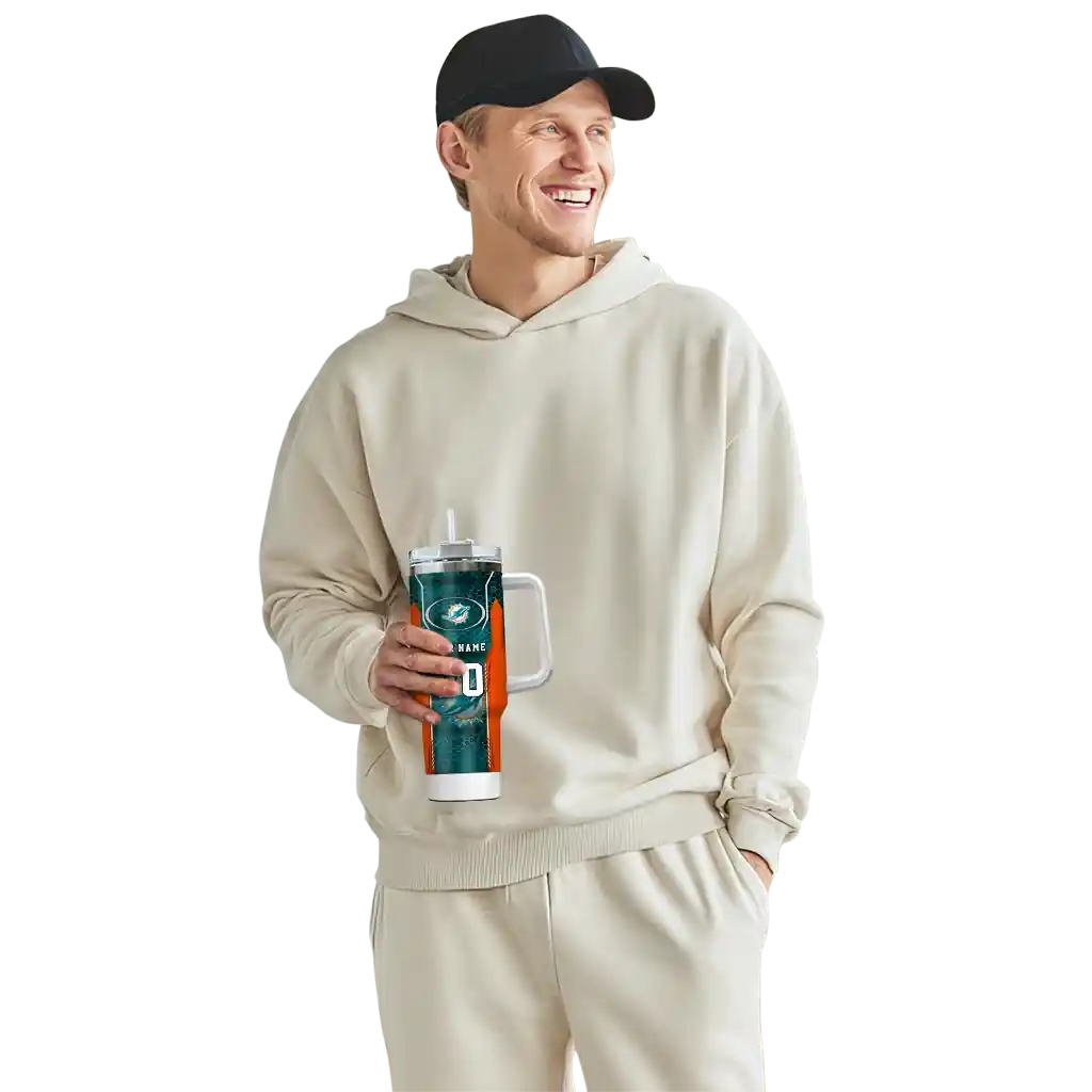 Personalized Miami Dolphins Hexagon Armor Aqua 40Oz Tumbler, Stanley Cup Tumbler - Image 7