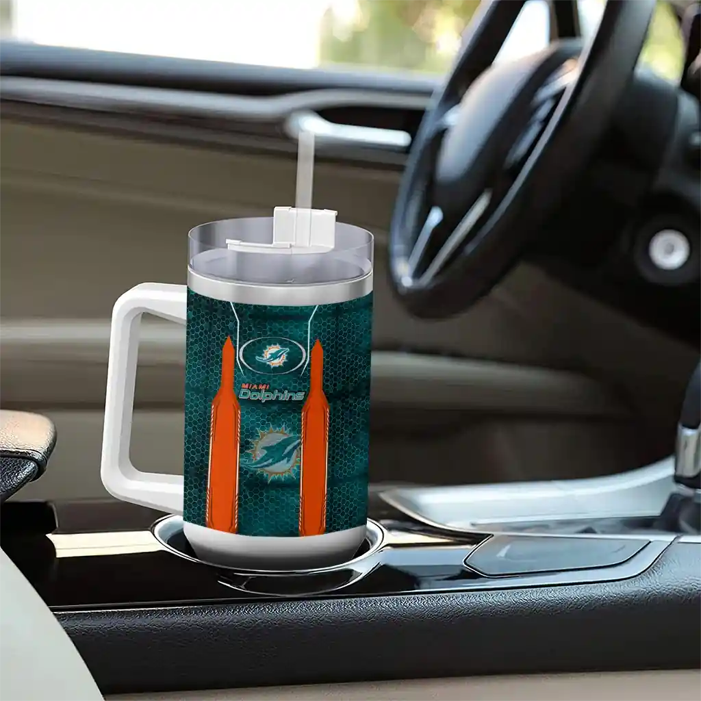 Personalized Miami Dolphins Hexagon Armor Aqua 40Oz Tumbler, Stanley Cup Tumbler - Image 8