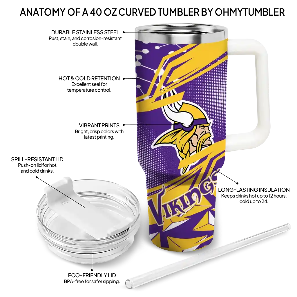 Personalized Minnesota Vikings Abstract Paths Purple 40Oz Tumbler, Stanley Cup Tumbler - Image 5