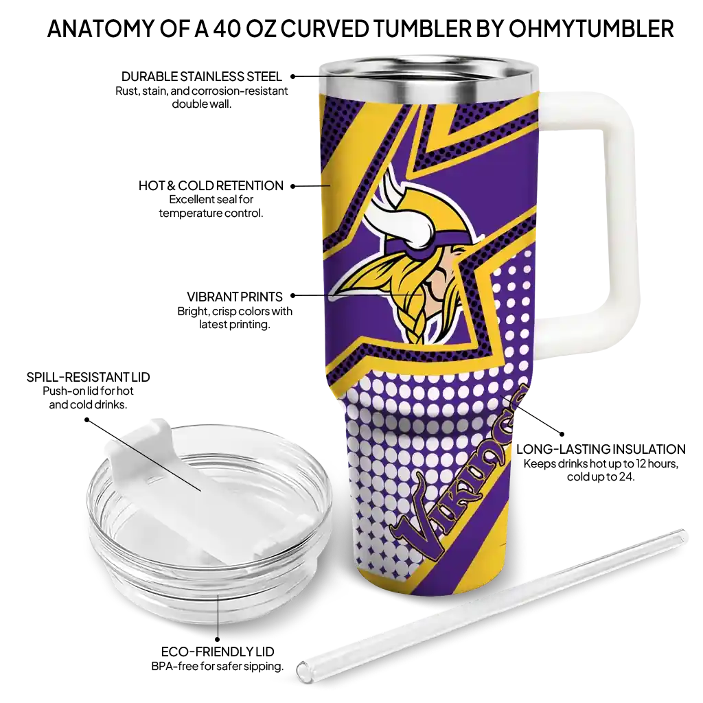 Personalized Minnesota Vikings Arrow Burst Purple 40Oz Tumbler, Stanley Cup Tumbler - Image 5