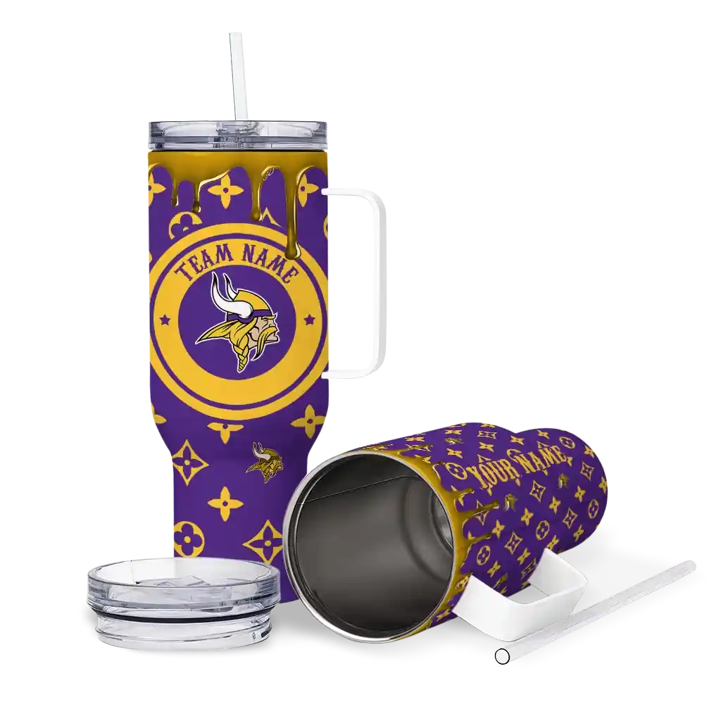 Personalized Minnesota Vikings Bullseye Drips Purple 40Oz Tumbler, Stanley Cup Tumbler - Image 3