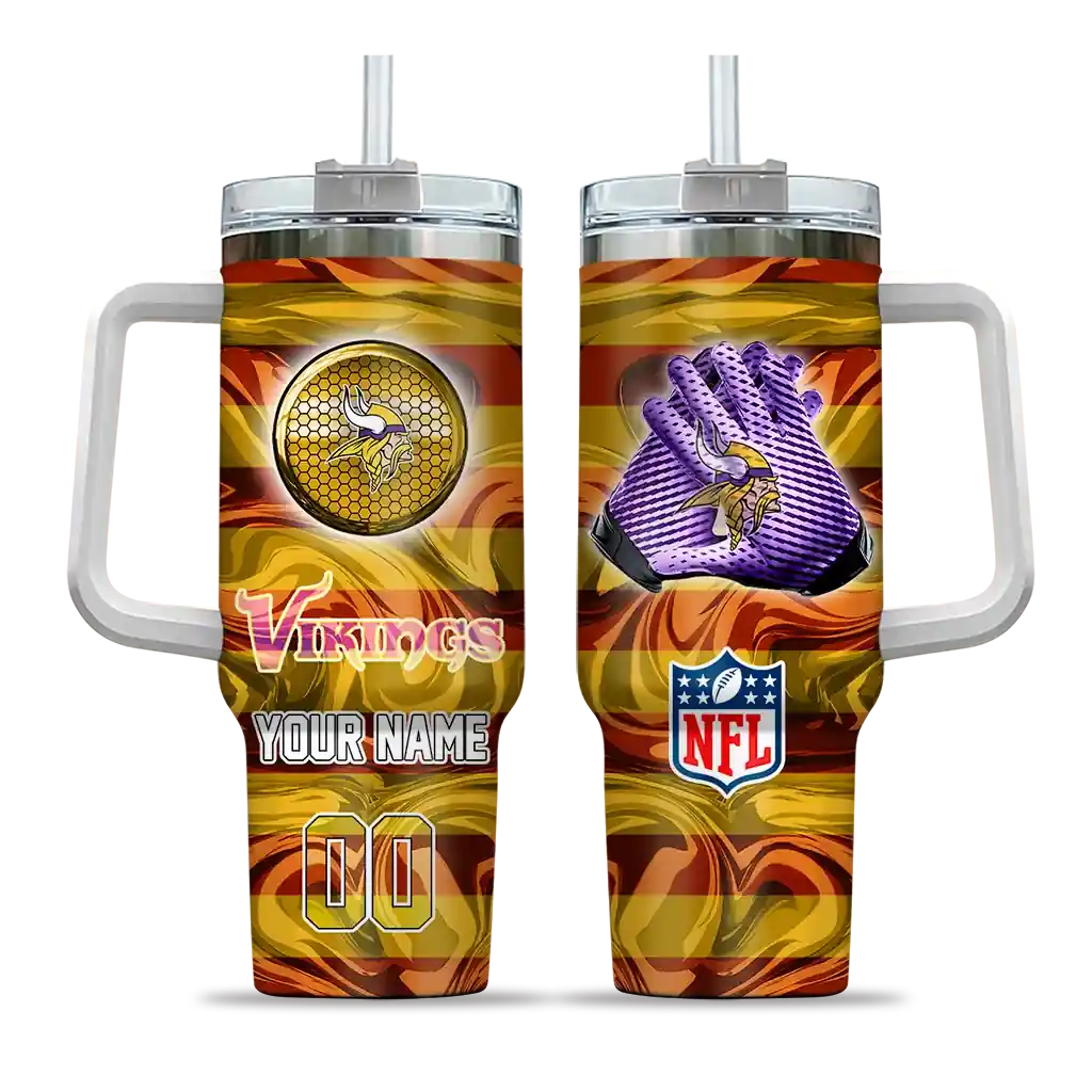 Personalized Minnesota Vikings Marbled Stripes Purple 40Oz Tumbler, Stanley Cup Tumbler