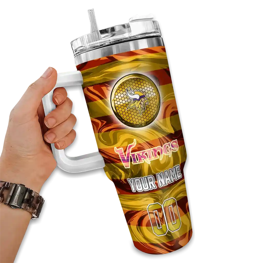 Personalized Minnesota Vikings Marbled Stripes Purple 40Oz Tumbler, Stanley Cup Tumbler - Image 2