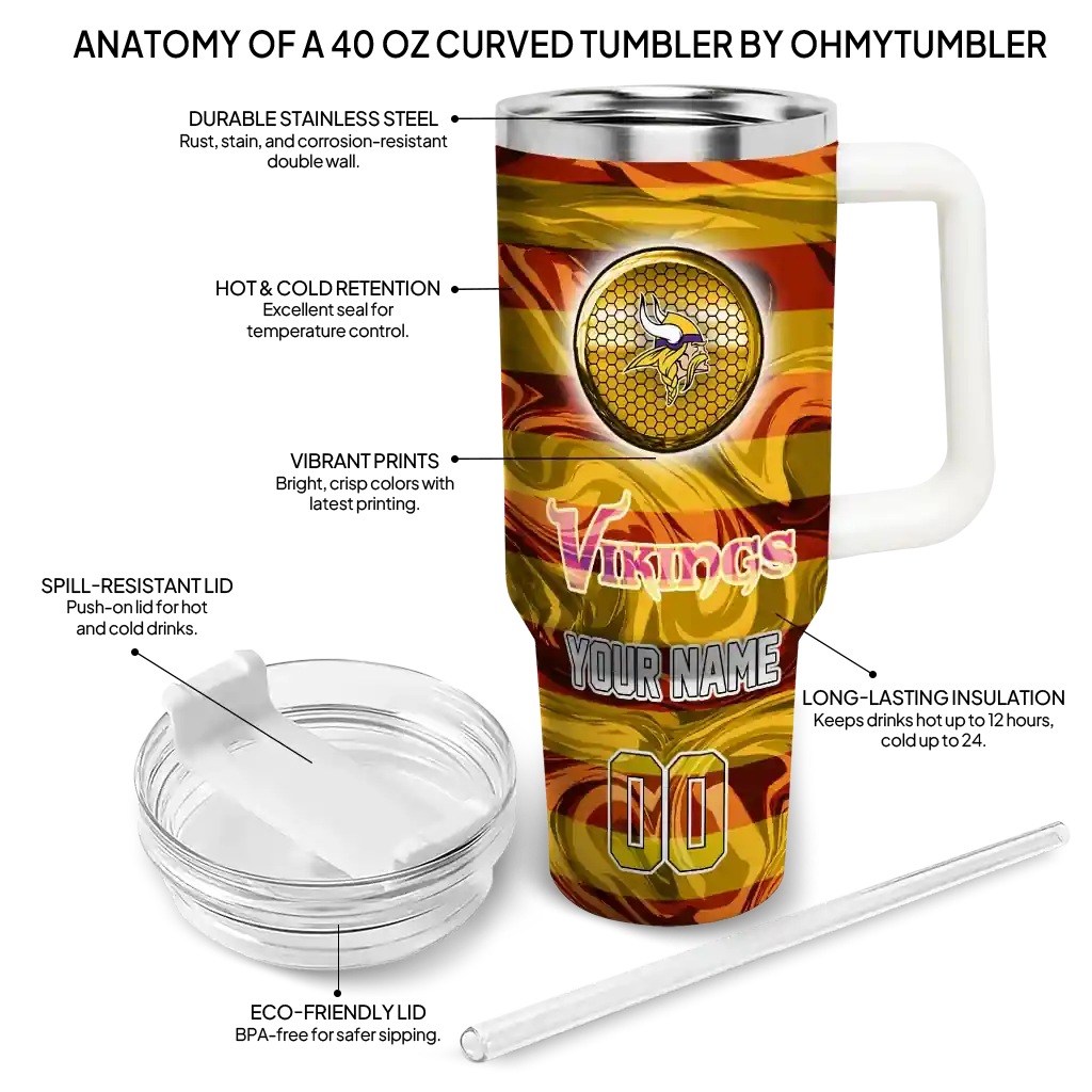 Personalized Minnesota Vikings Marbled Stripes Purple 40Oz Tumbler, Stanley Cup Tumbler - Image 5
