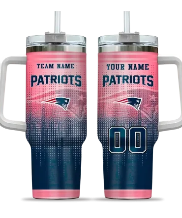 Personalized New England Patriots Gradient Dots Blue 40Oz Tumbler, Stanley Cup Tumbler