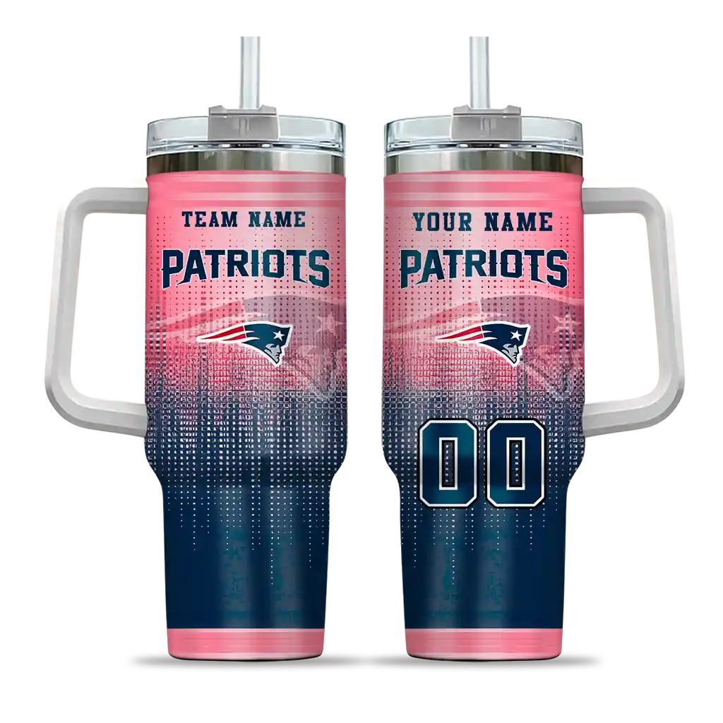 Personalized New England Patriots Gradient Dots Blue 40Oz Tumbler, Stanley Cup Tumbler