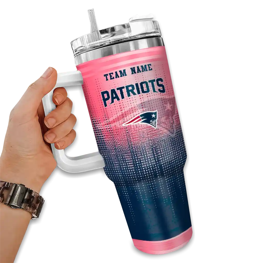 Personalized New England Patriots Gradient Dots Blue 40Oz Tumbler, Stanley Cup Tumbler - Image 2