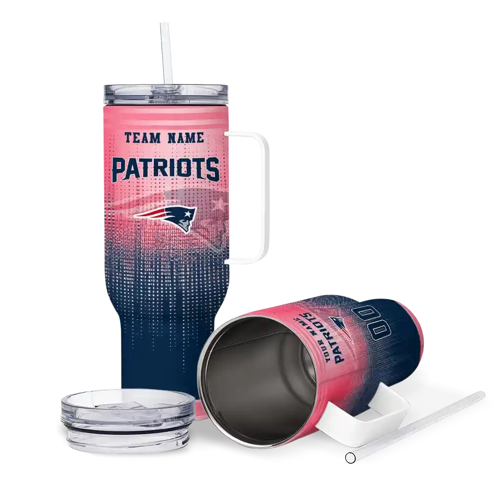 Personalized New England Patriots Gradient Dots Blue 40Oz Tumbler, Stanley Cup Tumbler - Image 3