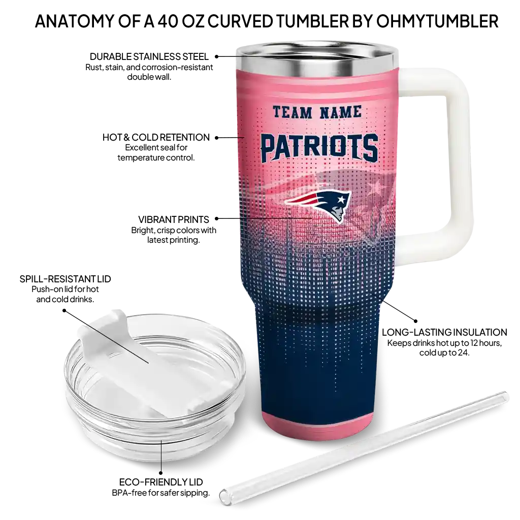 Personalized New England Patriots Gradient Dots Blue 40Oz Tumbler, Stanley Cup Tumbler - Image 5