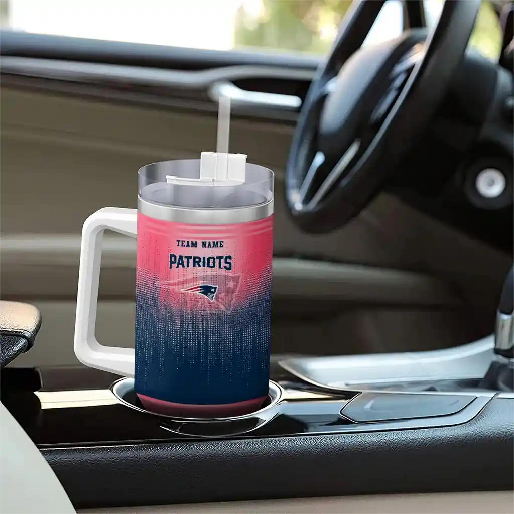 Personalized New England Patriots Gradient Dots Blue 40Oz Tumbler, Stanley Cup Tumbler - Image 8