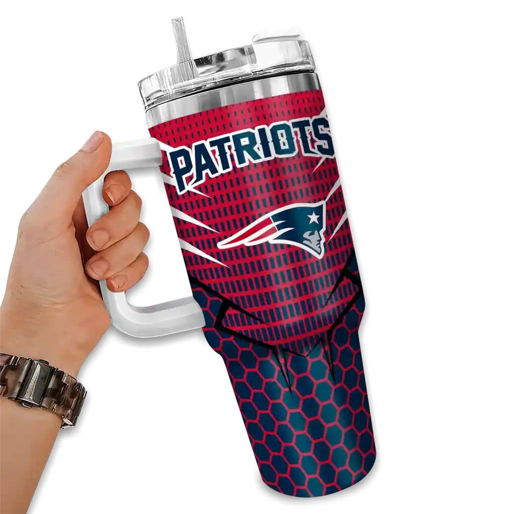 Personalized New England Patriots Hex Texture Blue 40Oz Tumbler, Stanley Cup Tumbler - Image 2