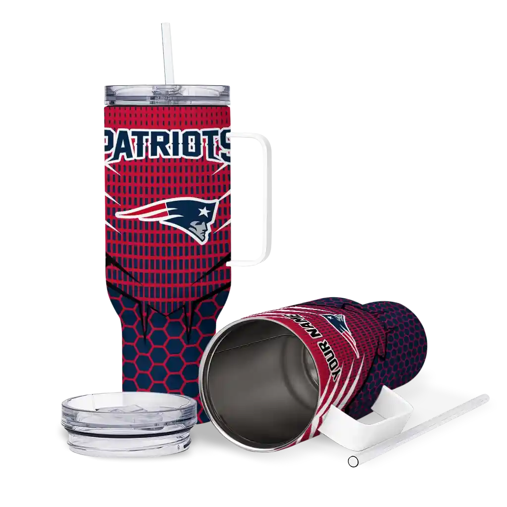 Personalized New England Patriots Hex Texture Blue 40Oz Tumbler, Stanley Cup Tumbler - Image 3