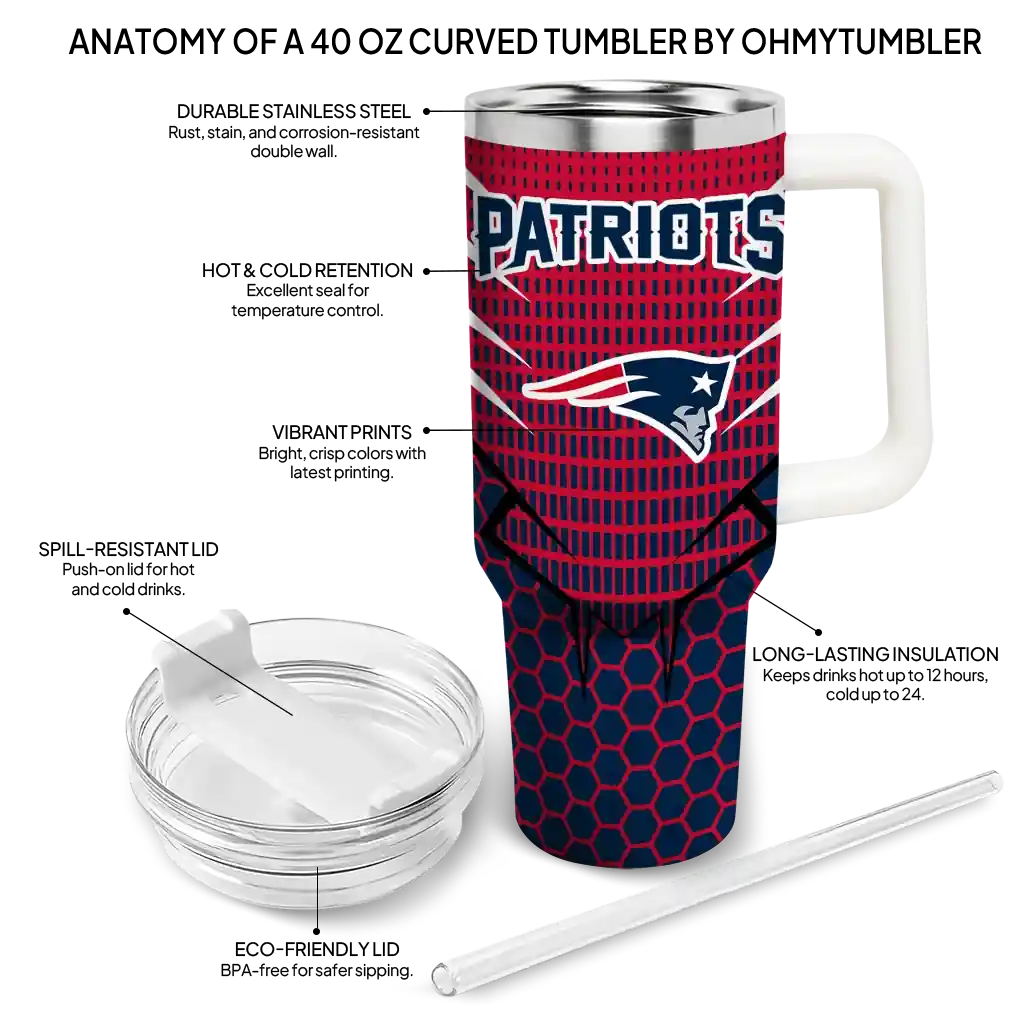 Personalized New England Patriots Hex Texture Blue 40Oz Tumbler, Stanley Cup Tumbler - Image 5