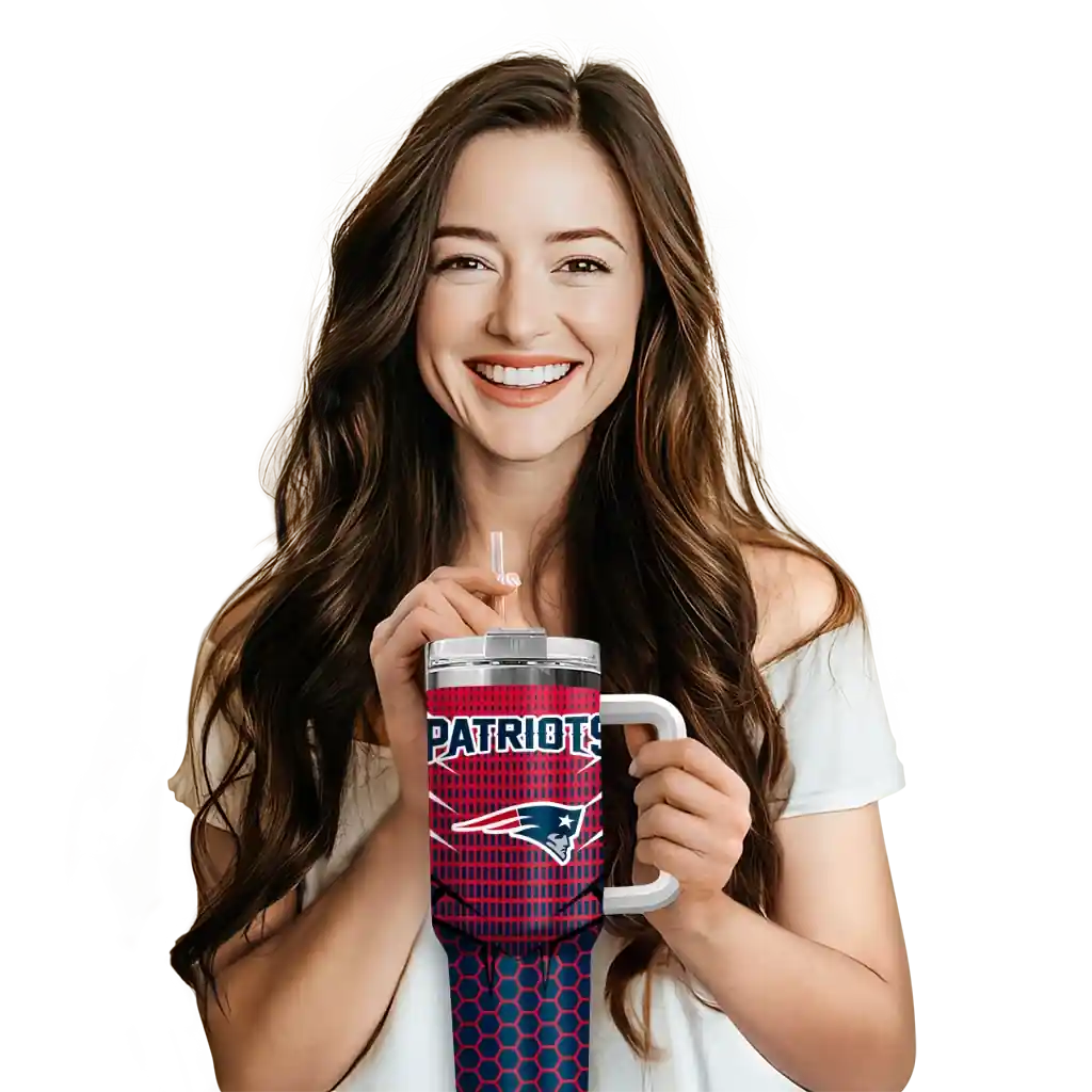 Personalized New England Patriots Hex Texture Blue 40Oz Tumbler, Stanley Cup Tumbler - Image 6