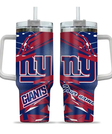 Personalized New York Giants Abstract Paths Blue 40Oz Tumbler, Stanley Cup Tumbler