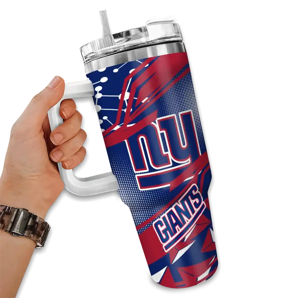 Personalized New York Giants Abstract Paths Blue 40Oz Tumbler, Stanley Cup Tumbler - Image 2