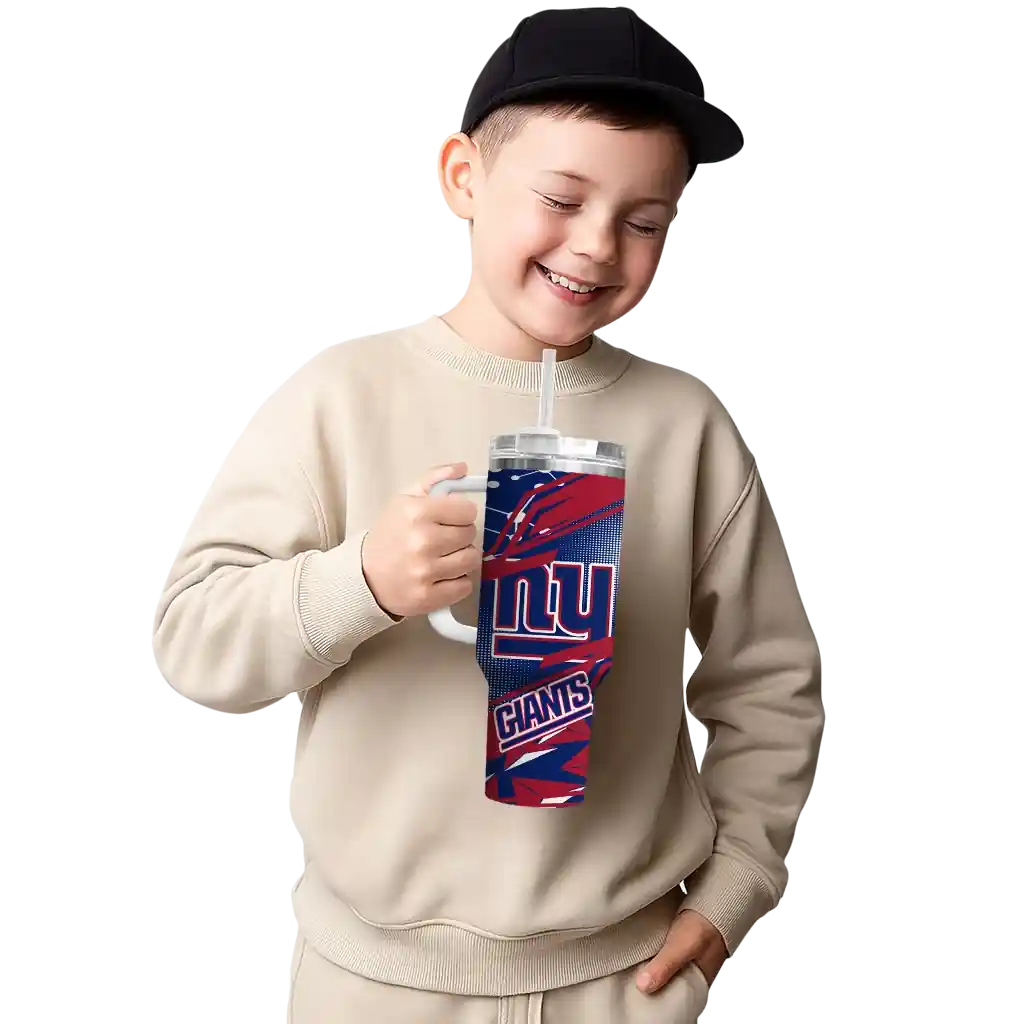 Personalized New York Giants Abstract Paths Blue 40Oz Tumbler, Stanley Cup Tumbler - Image 4