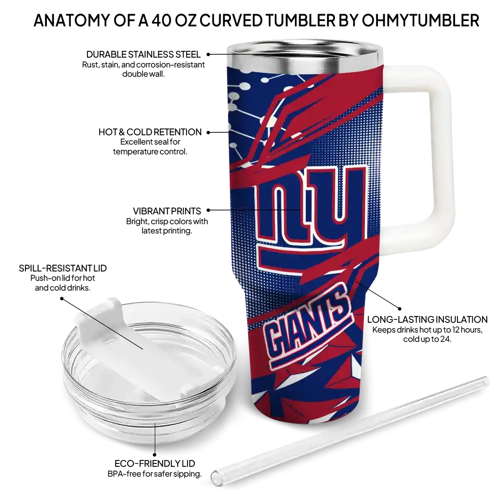Personalized New York Giants Abstract Paths Blue 40Oz Tumbler, Stanley Cup Tumbler - Image 5