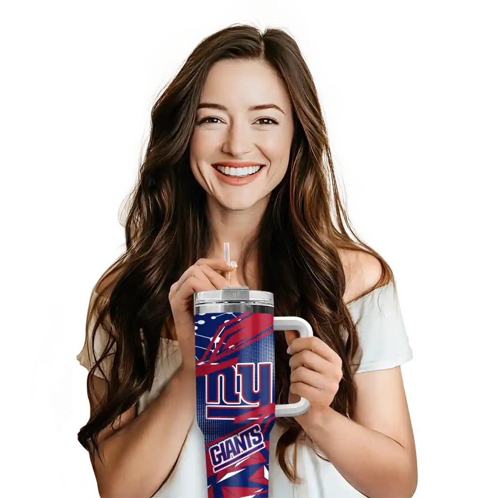 Personalized New York Giants Abstract Paths Blue 40Oz Tumbler, Stanley Cup Tumbler - Image 6