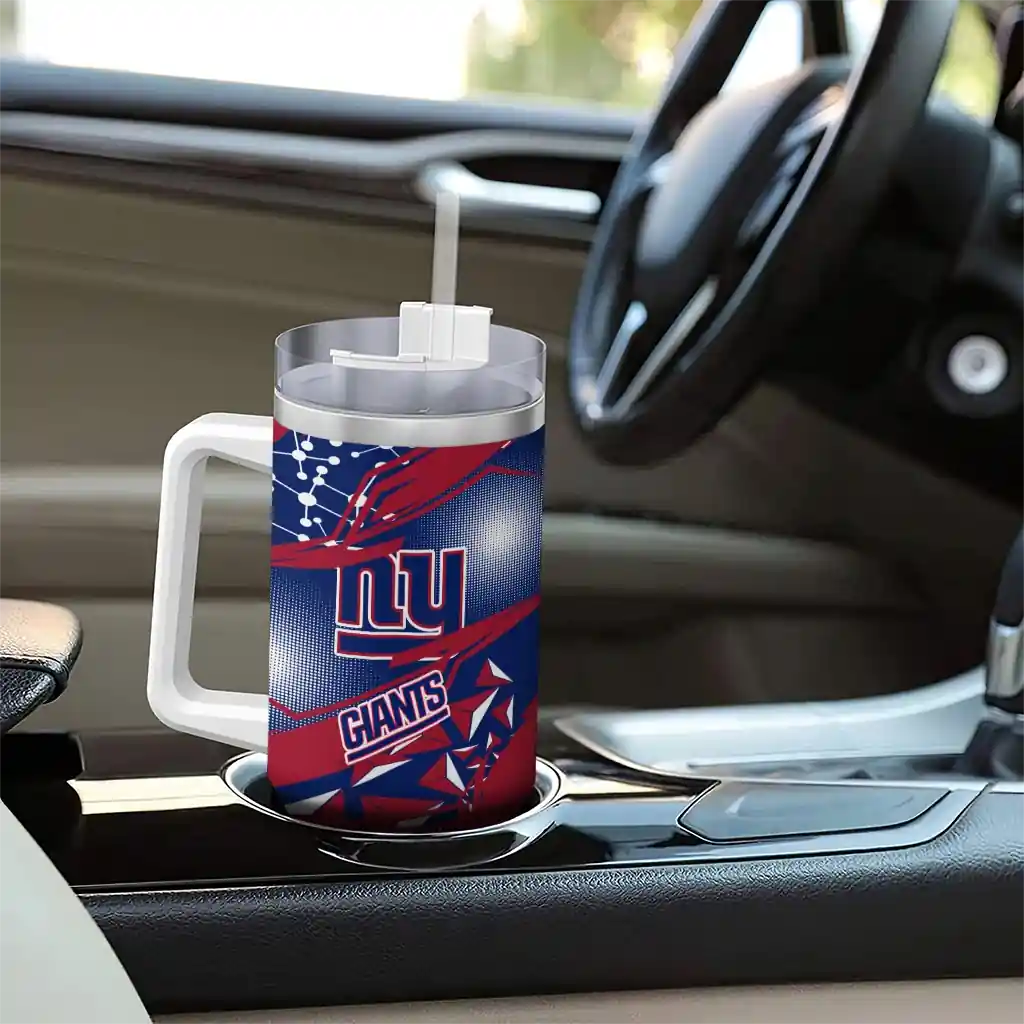 Personalized New York Giants Abstract Paths Blue 40Oz Tumbler, Stanley Cup Tumbler - Image 8