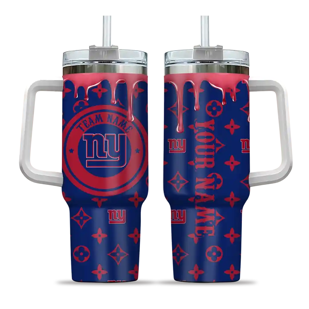 Personalized New York Giants Bullseye Drips Blue 40Oz Tumbler, Stanley Cup Tumbler