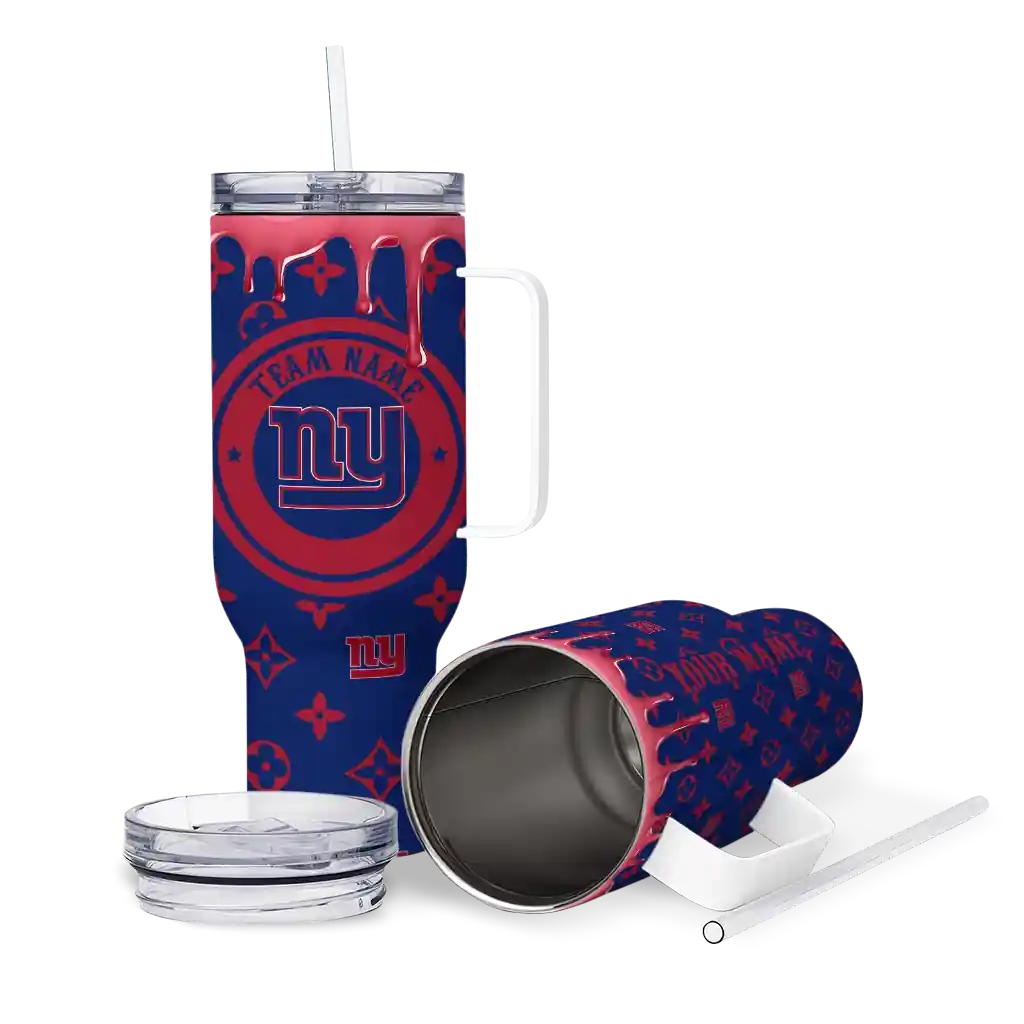 Personalized New York Giants Bullseye Drips Blue 40Oz Tumbler, Stanley Cup Tumbler - Image 3