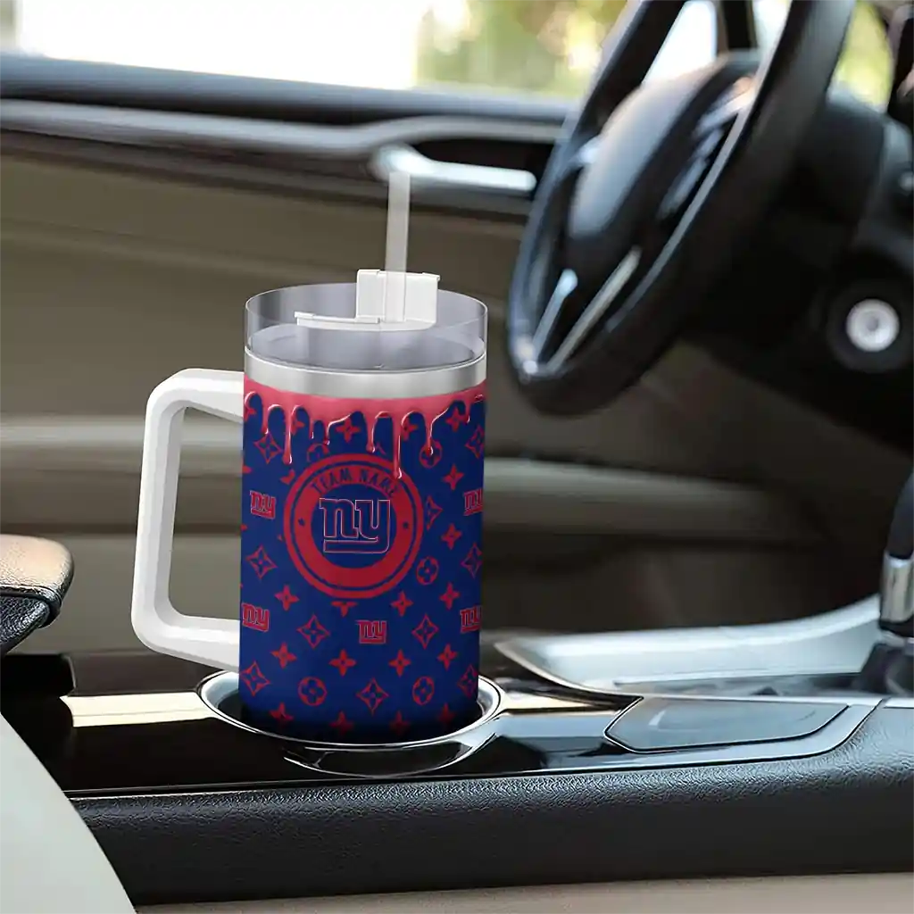 Personalized New York Giants Bullseye Drips Blue 40Oz Tumbler, Stanley Cup Tumbler - Image 8