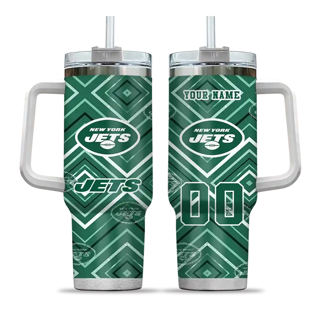 Personalized New York Jets Bold Diamonds Green 40Oz Tumbler, Stanley Cup Tumbler